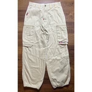 Vintage Y2K Ecko Mens Beige Baggy Cargo Double Knee Pants Rave 34X30 Jnco Style